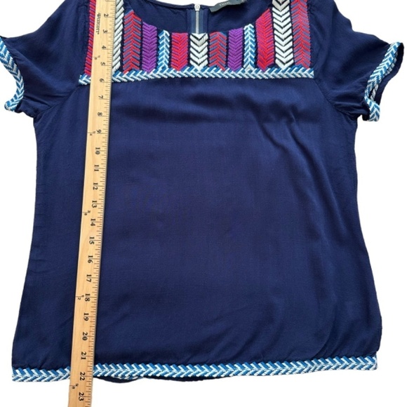 THML Women's Top S Embroidered Short Sleeve Boho Back Zip Closure Western Rodeo - Picture 8 of 13